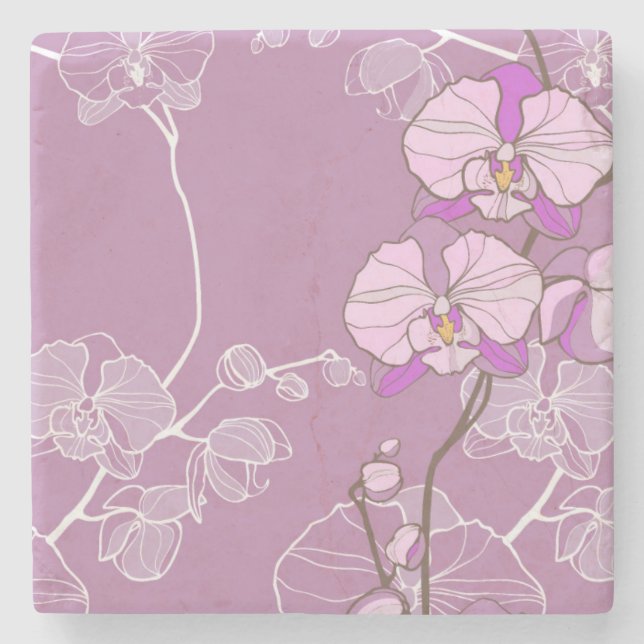 Purple Orchid Pattern Stone Coaster (Front)