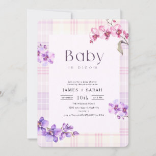 Purple Orchid Vintage Gingham Floral Baby Shower Invitation