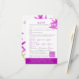 Purple orchid watercolor wedding RSVP QR code