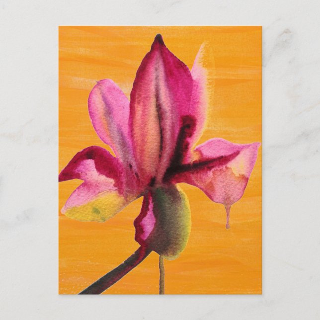 Purple Orchid watercolour orange pop art flower Postcard (Front)