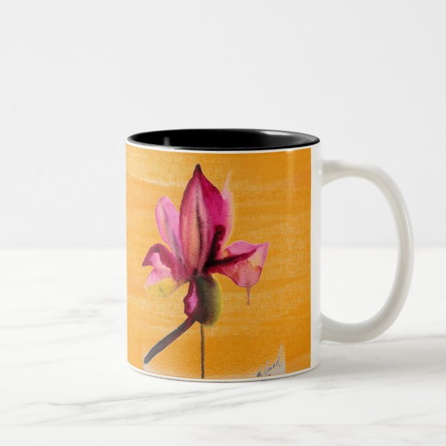 Purple Orchid watercolour orange pop art flower Two-Tone Coffee Mug (Right)