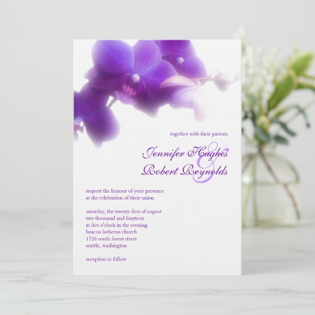 Purple Orchid Wedding Invitation (Standing Front)
