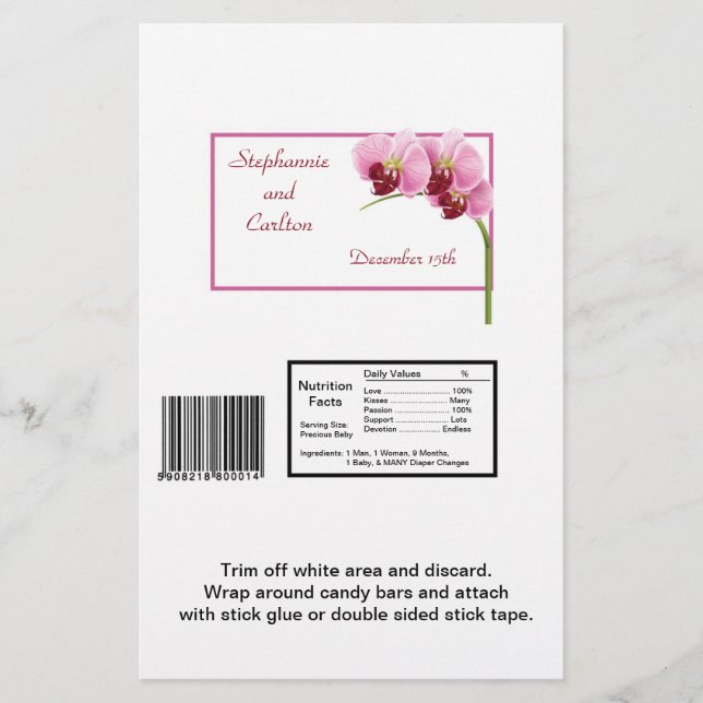 Purple Orchid Wedding Large Candy Wrapper (Front)