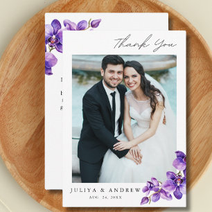 Purple Orchid wedding photo Thank You Card