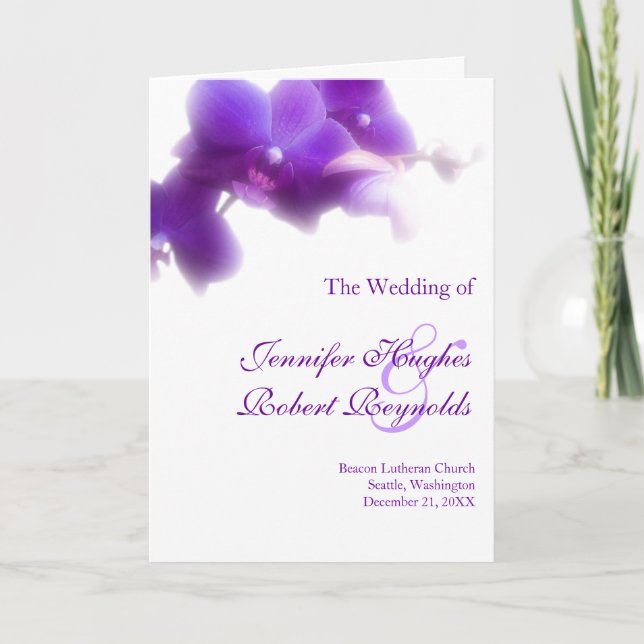 Purple Orchid Wedding Program Card (Front)