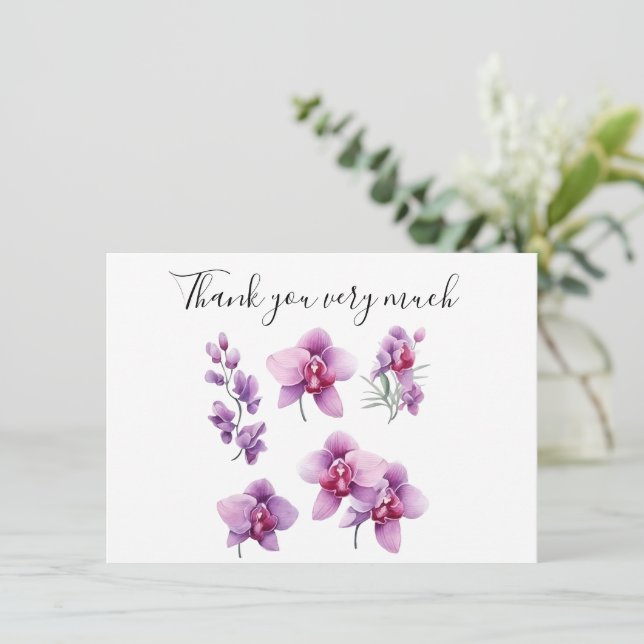 Purple orchid with stone on white background  thank you card (Standing Front)