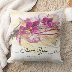 Purple Orchids Abstract Art Calligraphy Cushion