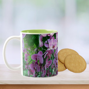 Purple Orchids and Lovely Vines Photography Two-Tone Coffee Mug