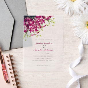 Purple Orchids Floral Botanical Photo Wedding Vellum Invitations