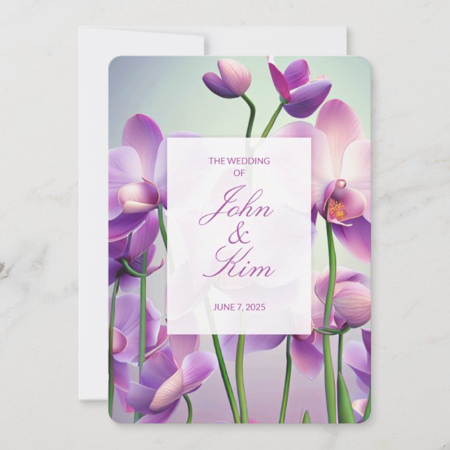 Purple Orchids Floral Wedding Invitations (Front)