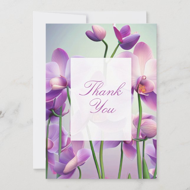 Purple Orchids Floral Wedding Thank You Card (Front)