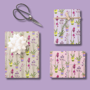 Purple Orchids Hand-Illustrated Wrapping Paper Set