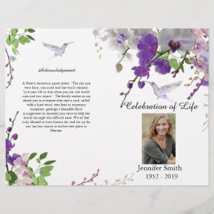 Purple Orchids Hummingbird Funeral Program Flyer