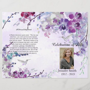 Purple Orchids Hummingbird Funeral Program Flyer