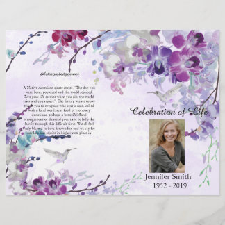 Purple Orchids Hummingbird Funeral Program Flyer
