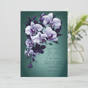 Purple Orchids in a Green background.  Invitation