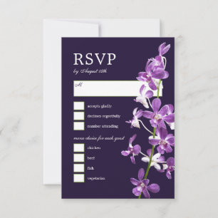 Purple Orchids, Modern Elegant Wedding RSVP Card
