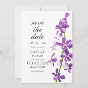 Purple Orchids, Modern Elegant Wedding Save The Date