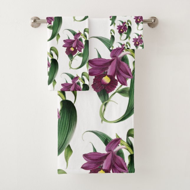 Purple Orchids Pattern Bath Towel Set (Insitu)