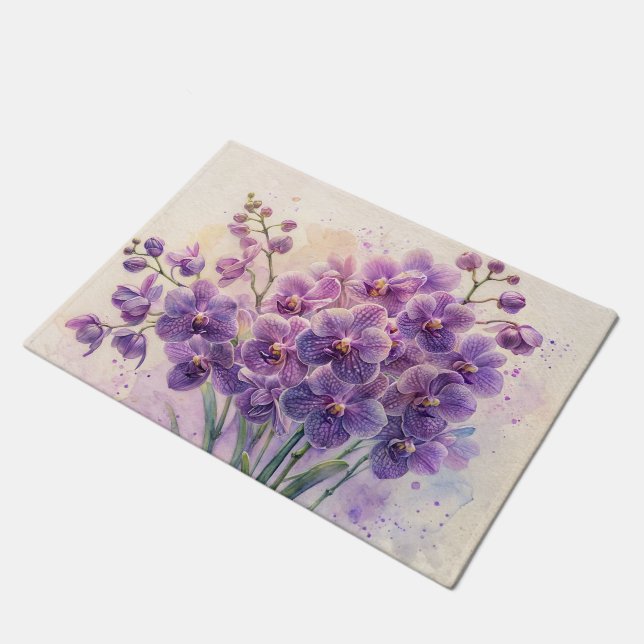 Purple Orchids Watercolor Art Doormat (Angled)