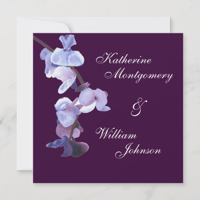 Purple orchids wedding invitation (Front)