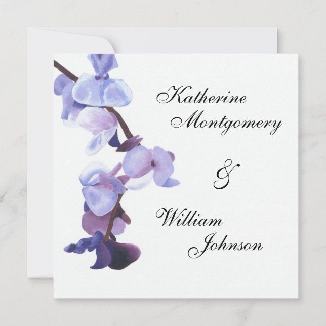 Purple orchids wedding invitation (Front)