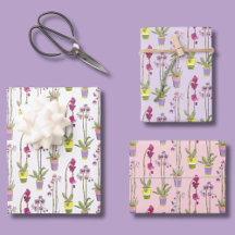 Purple Orchids Whimsical Floral Wrapping Paper Set