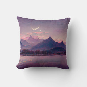 Purple Oriental Landscape Painting Cushion