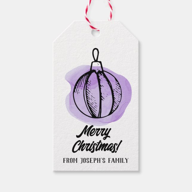 Purple ornaments christmas gift tags (Front)
