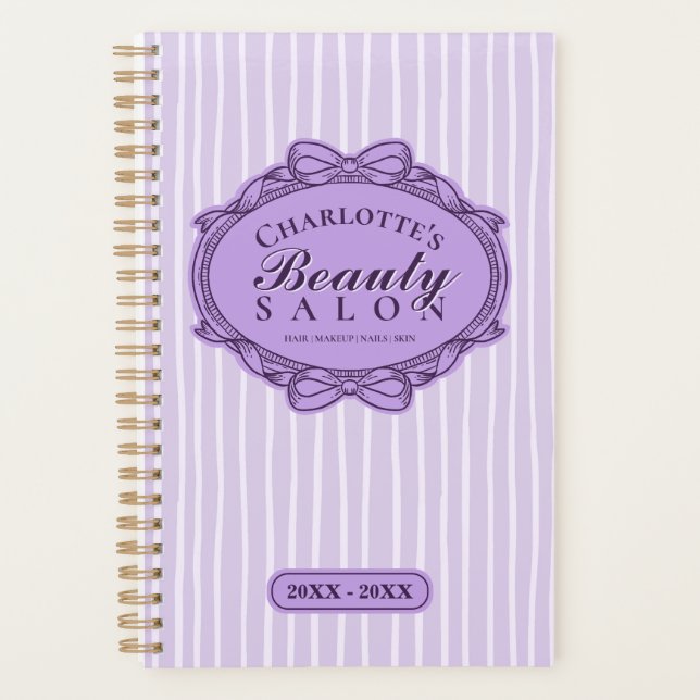 Purple Ornate Bow Frame Beauty Salon Appointment Planner (Front)
