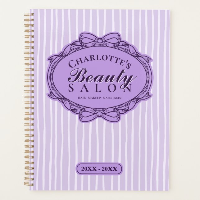 Purple Ornate Bow Frame Beauty Salon Appointment Planner (Front)