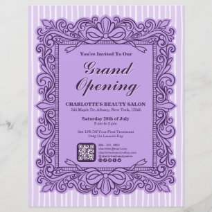 Purple Ornate Bow Frame Grand Opening Flyer