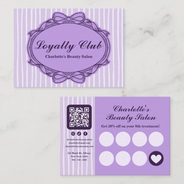Purple Ornate Bow Frame Salon Loyalty Card (Front/Back)