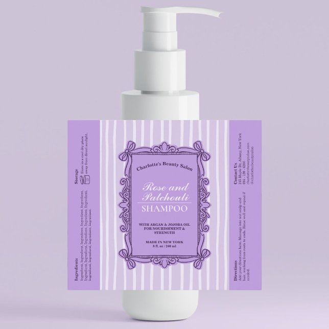 Purple Ornate Bow Frame Shampoo Bottle Label (Purple Ornate Bow Frame Shampoo Bottle Label)