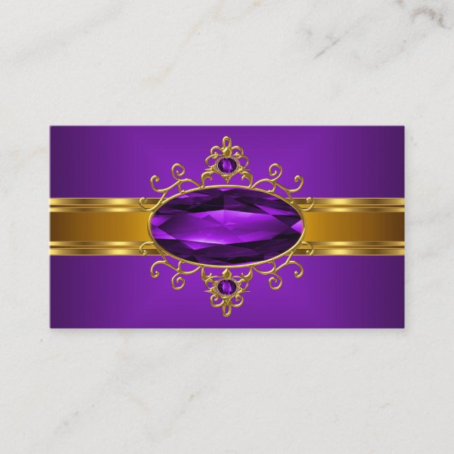 Purple Ornate Jewel Royal Yellow Gold Rich 2 Business Card (Front)