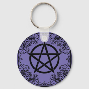 Purple Ornate Pentacle Wicca Star Key Ring