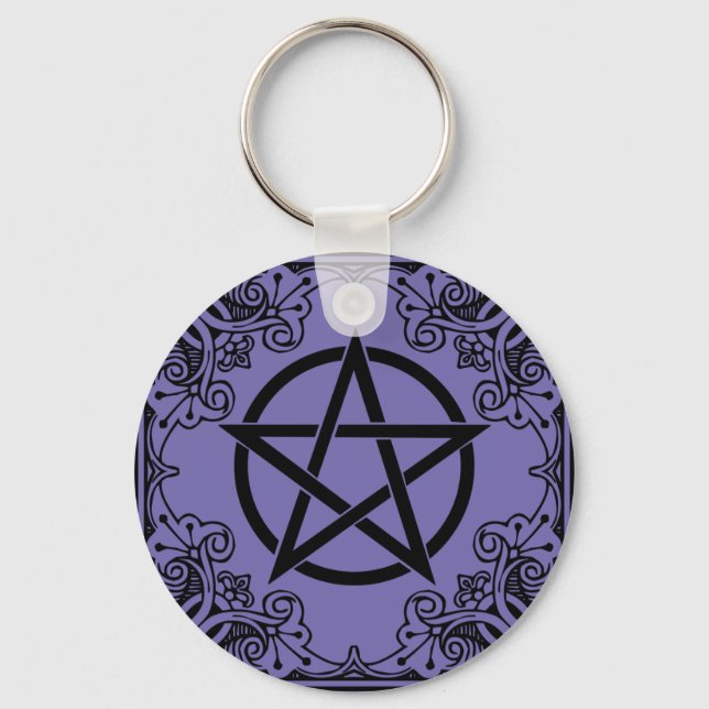 Purple Ornate Pentacle Wicca Star Key Ring (Front)