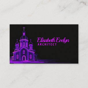 Purple Orthodox Church Sketch on Black Background Business Card