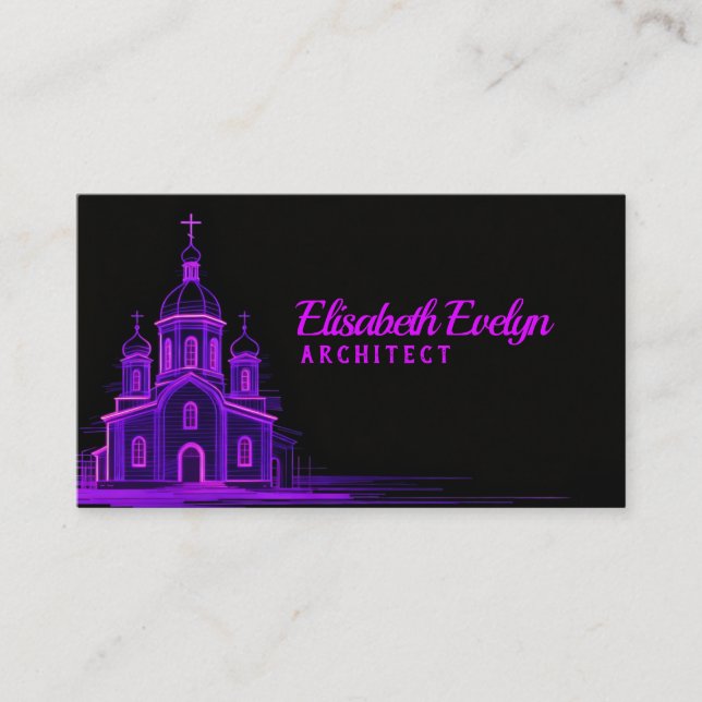 Purple Orthodox Church Sketch on Black Background Business Card (Front)