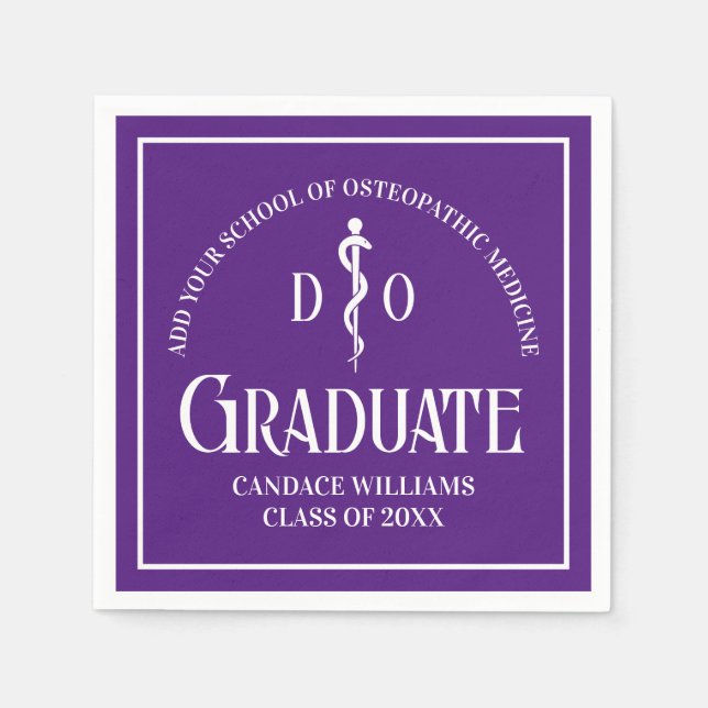 Purple Osteopathic Medical School Graduation Party Napkin (Front)