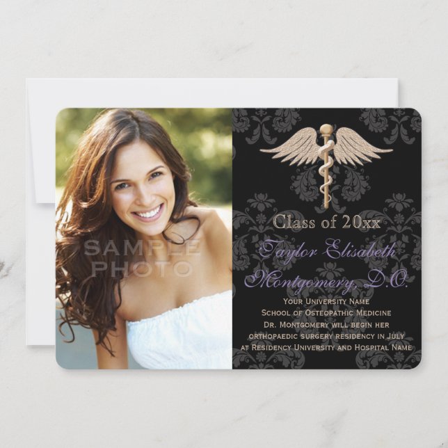 Purple Osteopathic Medicine DO School Graduation Invitation (Front)