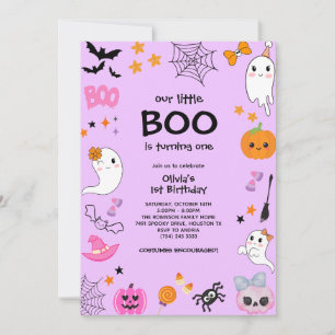 Purple Our Little Boo Halloween 1st Birthday  Invitation