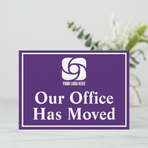 Purple Our Office Has Moved Business Logo Announcement