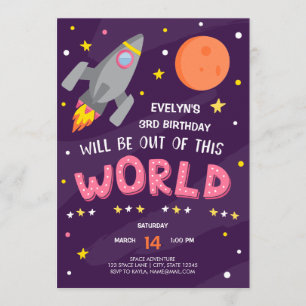 Purple Outer Space Birthday Invitation with Photo