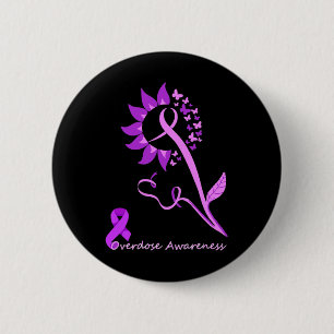 Purple Overdose Awareness Butterfly Sunflower Ribb 6 Cm Round Badge