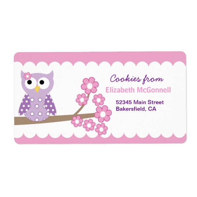 Purple Owl Custom Baking Labels or Stickers (Front)