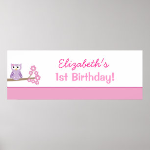 Purple Owl Custom Birthday Banner Poster Print