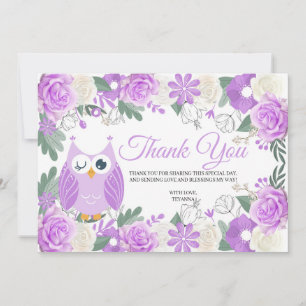 Purple Owl Floral Thank You Card