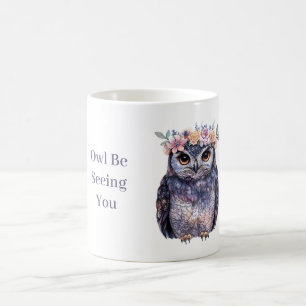 Purple Owl Floral Wreath Coffee Mug