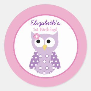Purple Owl Girl Round Custom Favour Sticker
